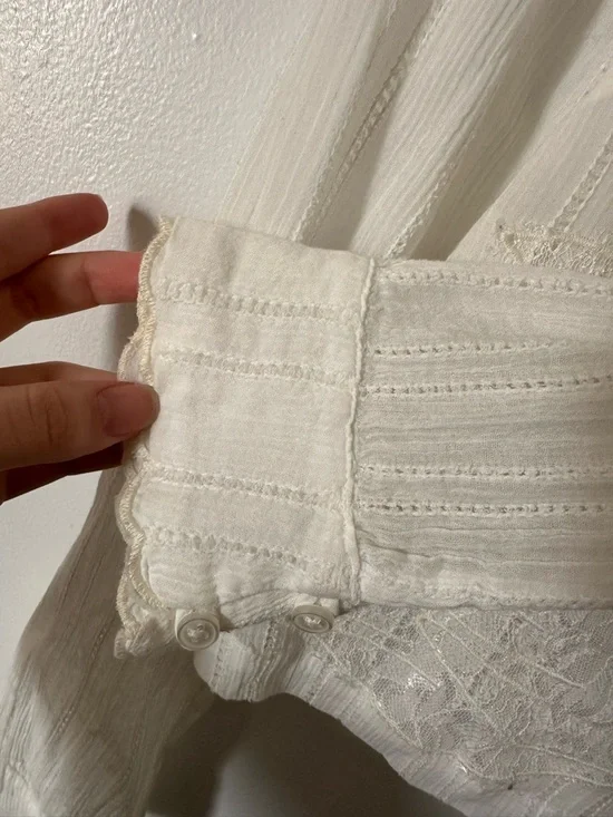 Kimchi Blue White Lace-Trim Sheer Blouse with Gingham Ties - Picture 4 of 6